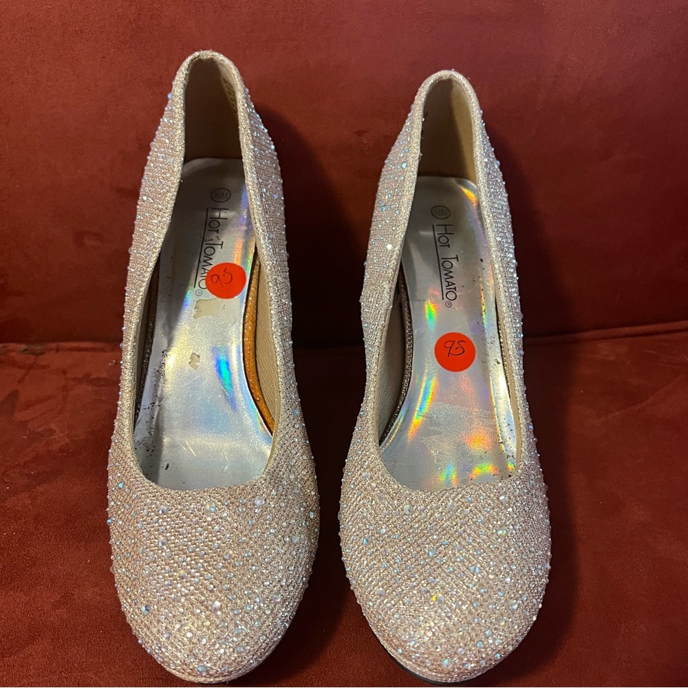 Hot Tomato Silver Beaded Heels